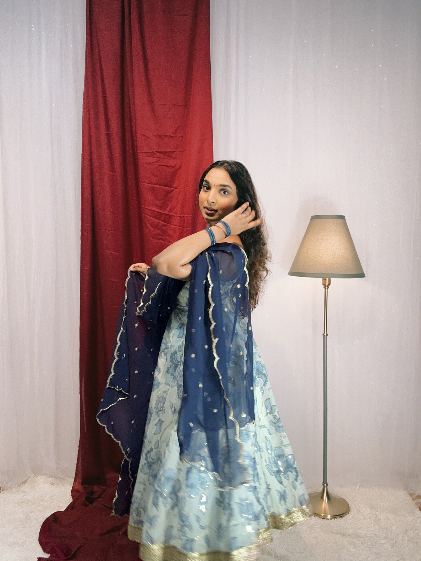 Sky blue floral anarkali