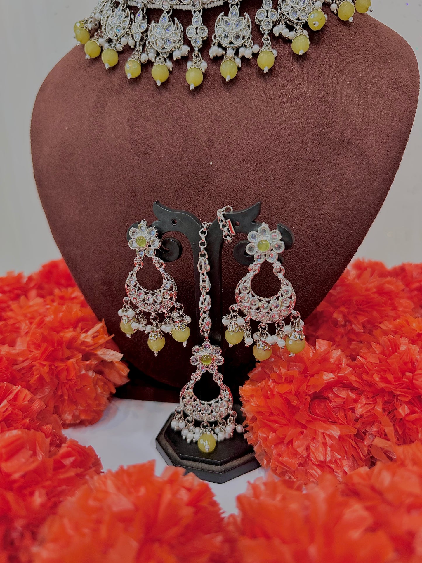 Pine green silver choker set