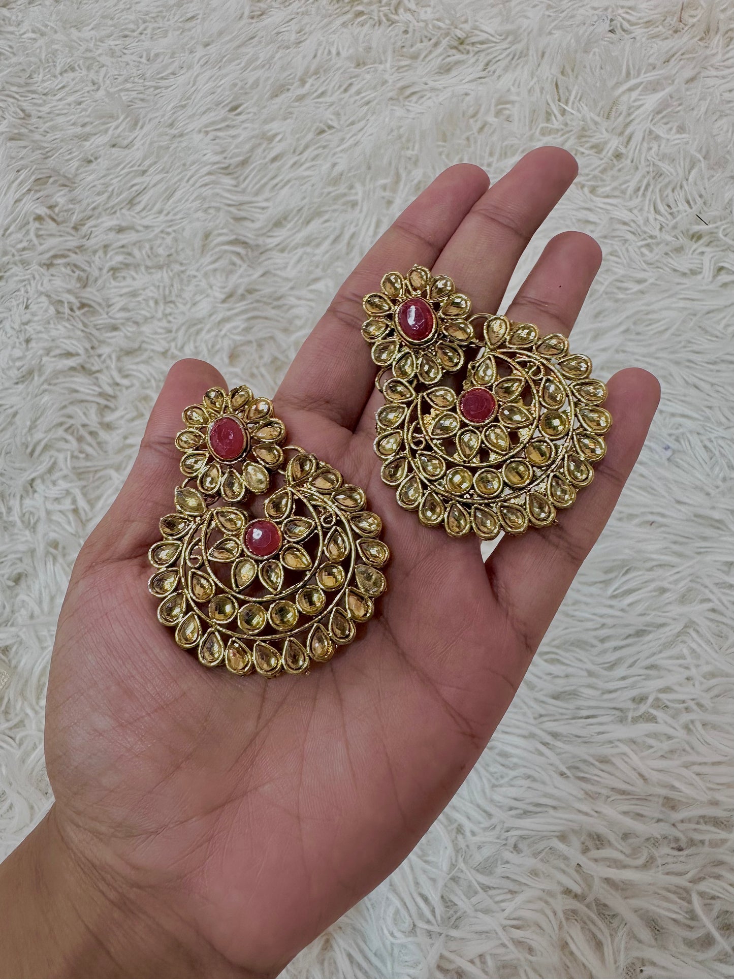 Red led stone earrings