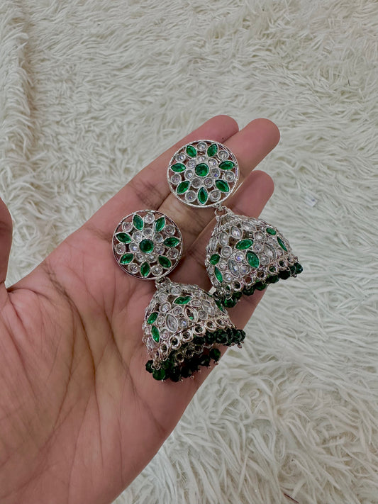 Emerald silver jumka