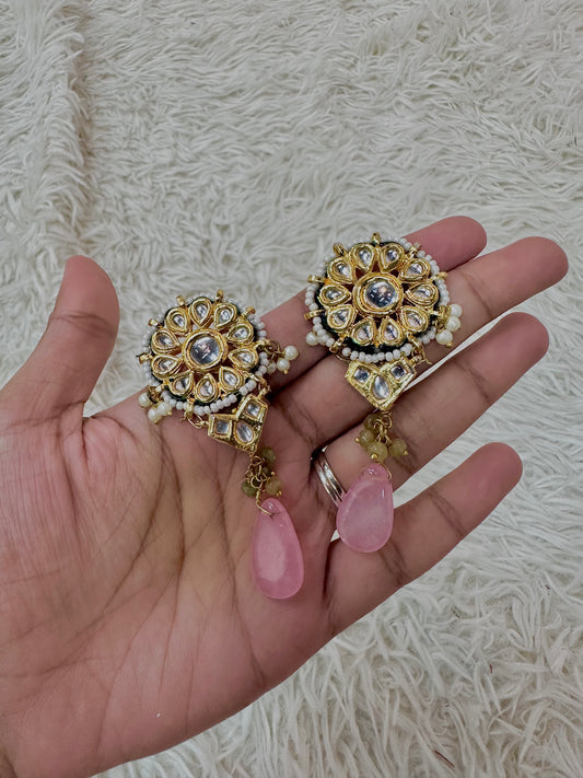 Baby pink kundan earrings