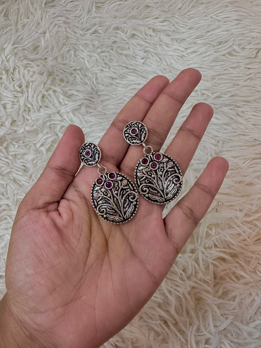 Oxidised silver ruby earrings