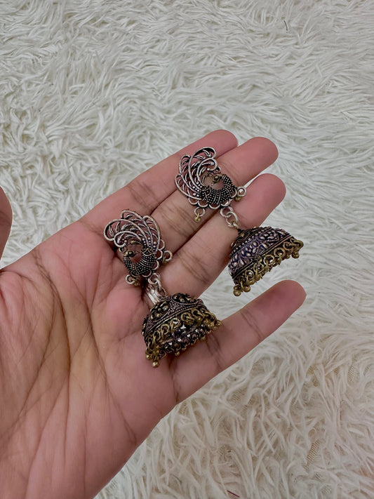 Oxidised peacock jumka