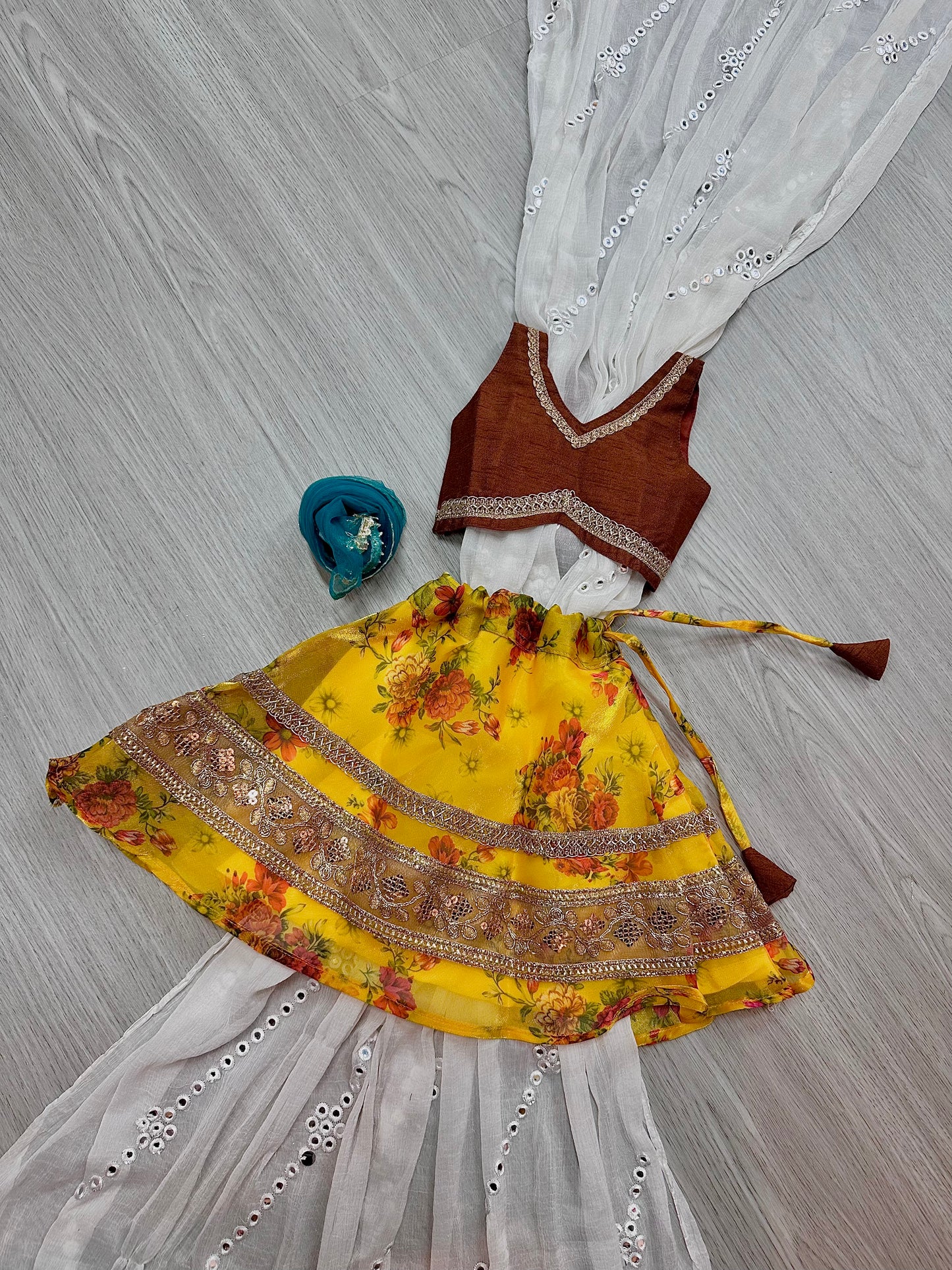 Rustic brown x yellow floral lehenga