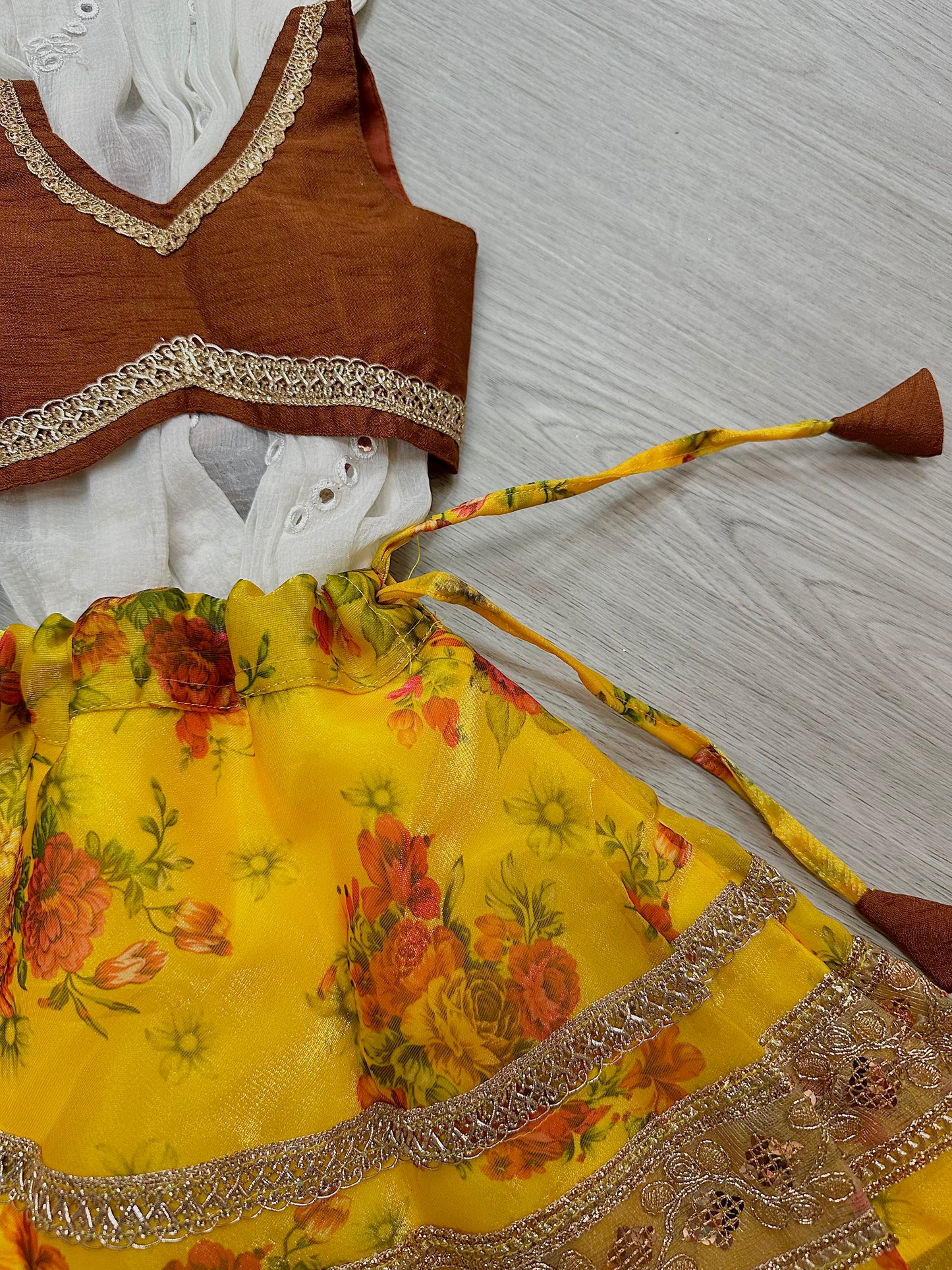 Rustic brown x yellow floral lehenga