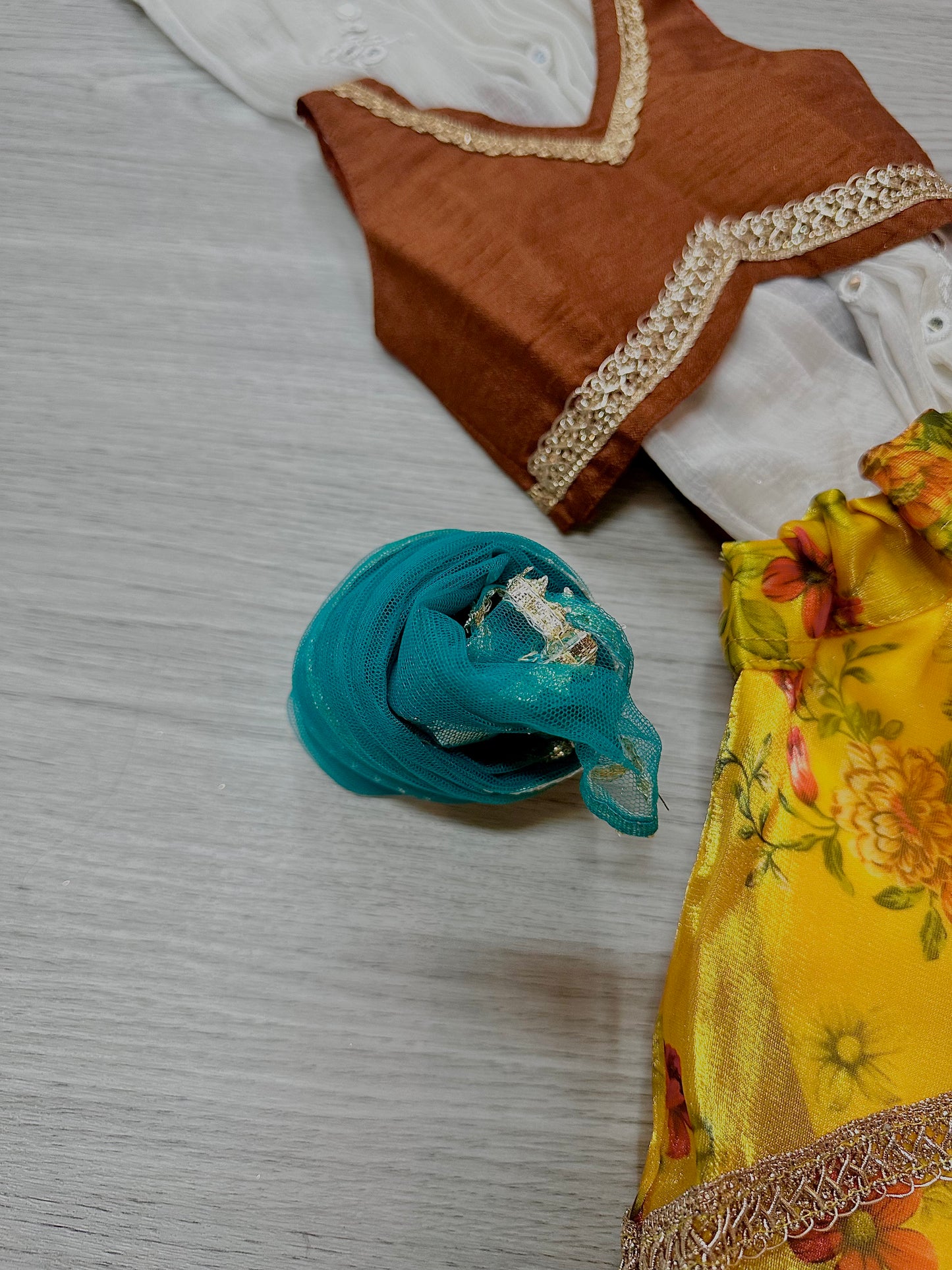 Rustic brown x yellow floral lehenga