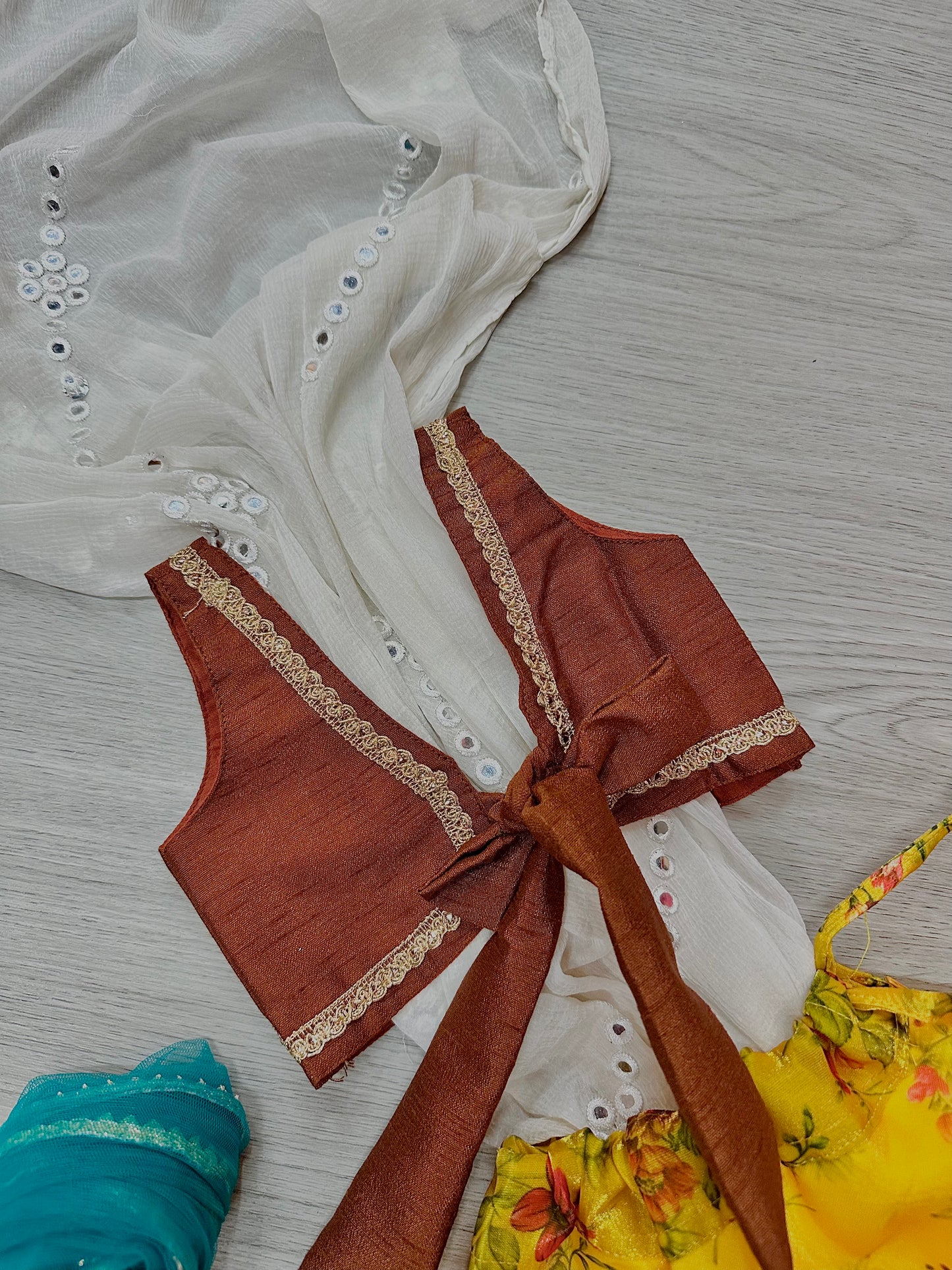 Rustic brown x yellow floral lehenga