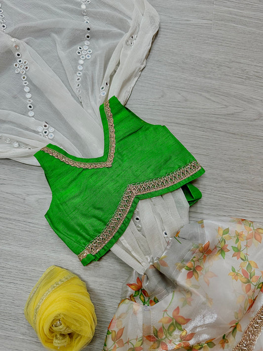 Green x white floral lehenga