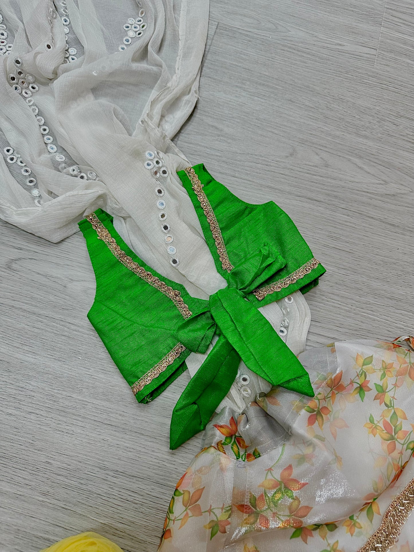 Green x white floral lehenga