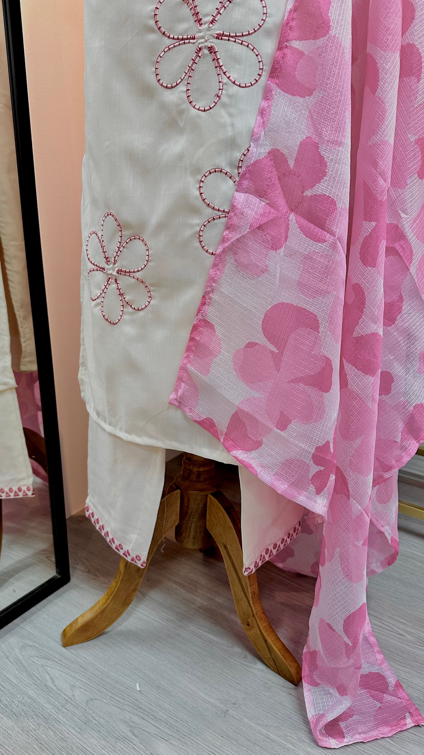 Hot pink white kurti set