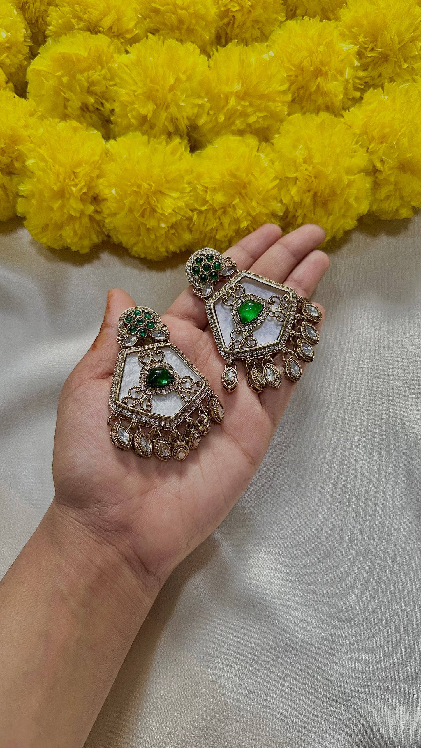 Mother of pearl emerald earrings