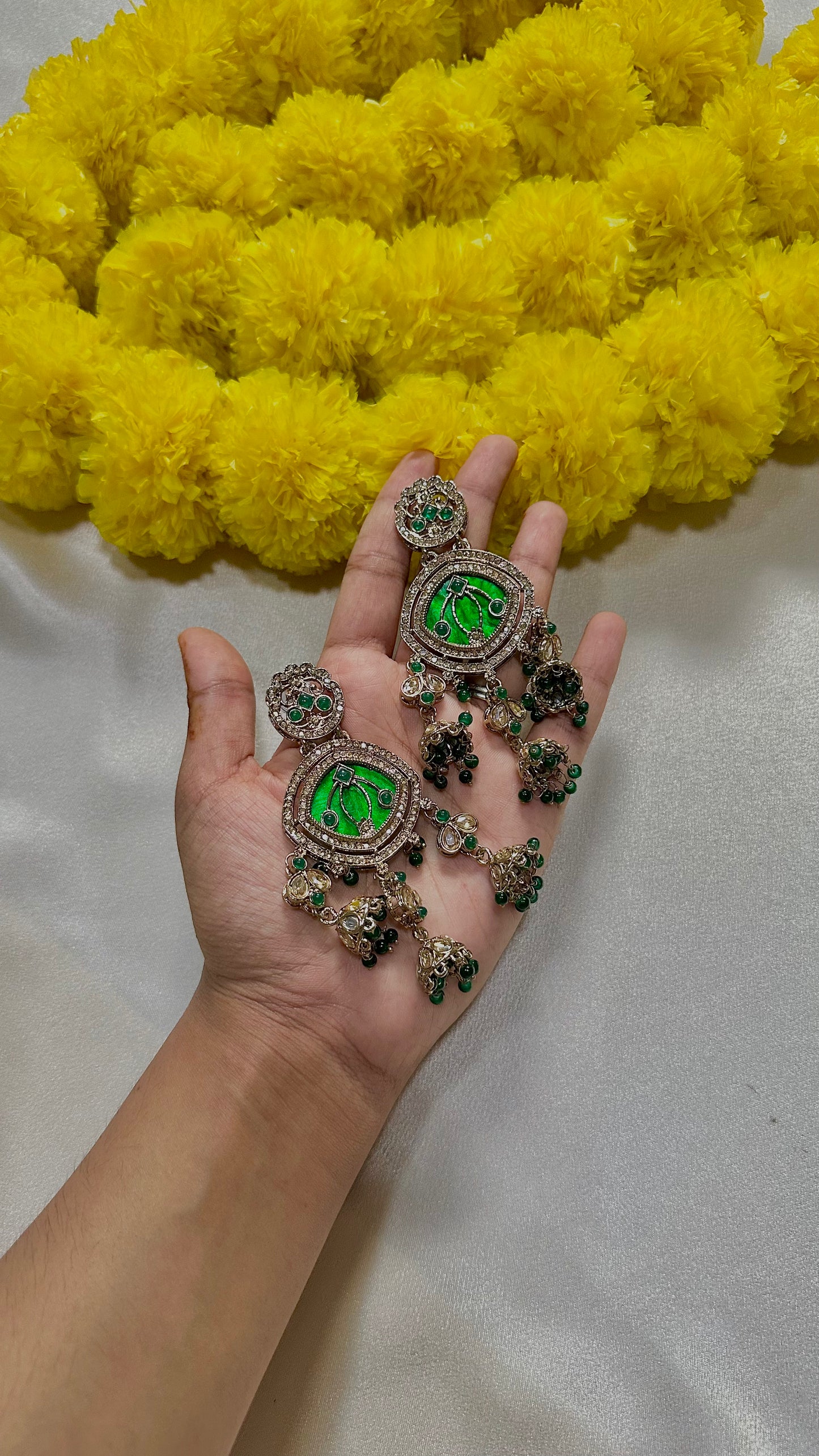 Emerald mother of pearl earrings