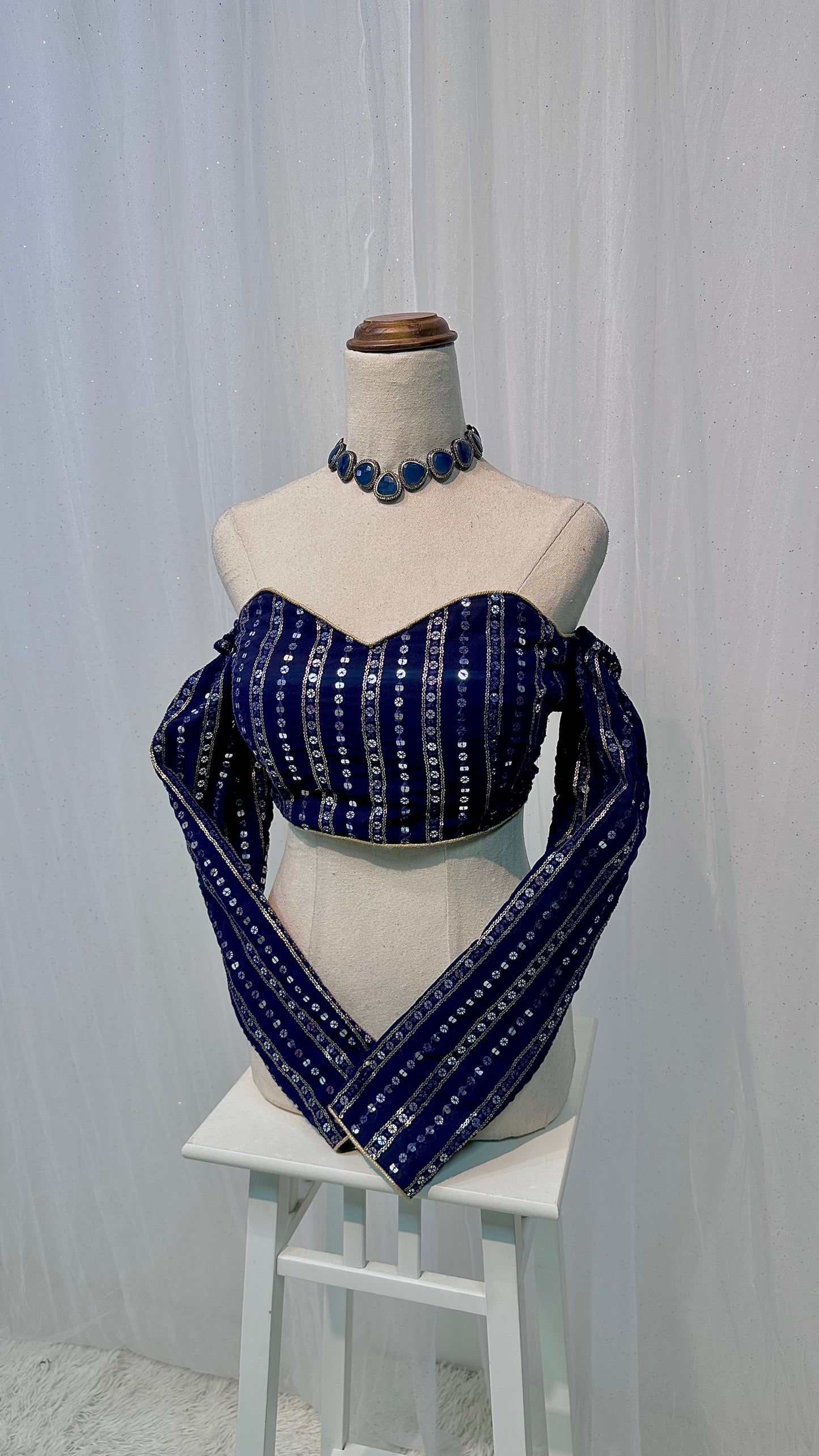 Off shoulder blue blouse