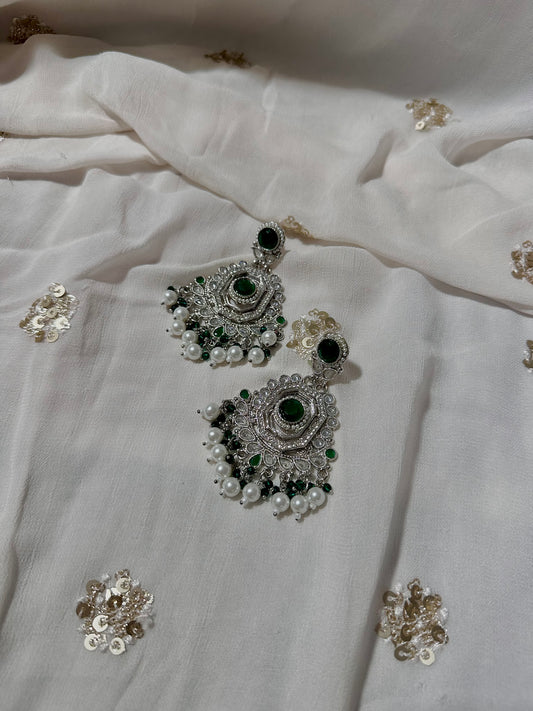 Emerald diamond cut silver earrings