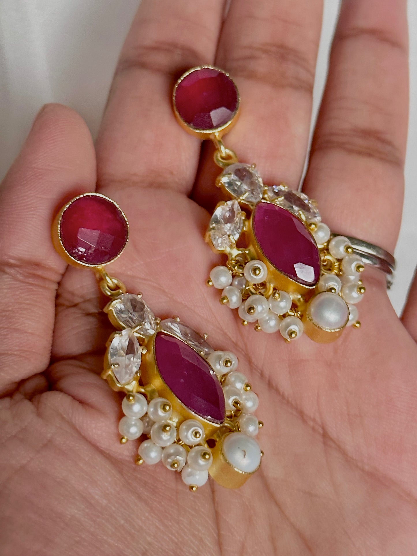 Hot pink precious stone earrings