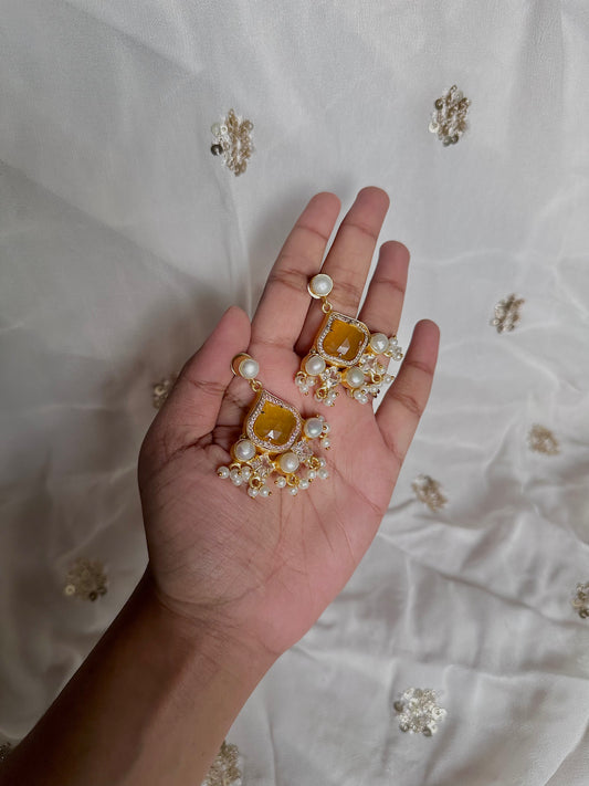 Mustard precious stone earrings