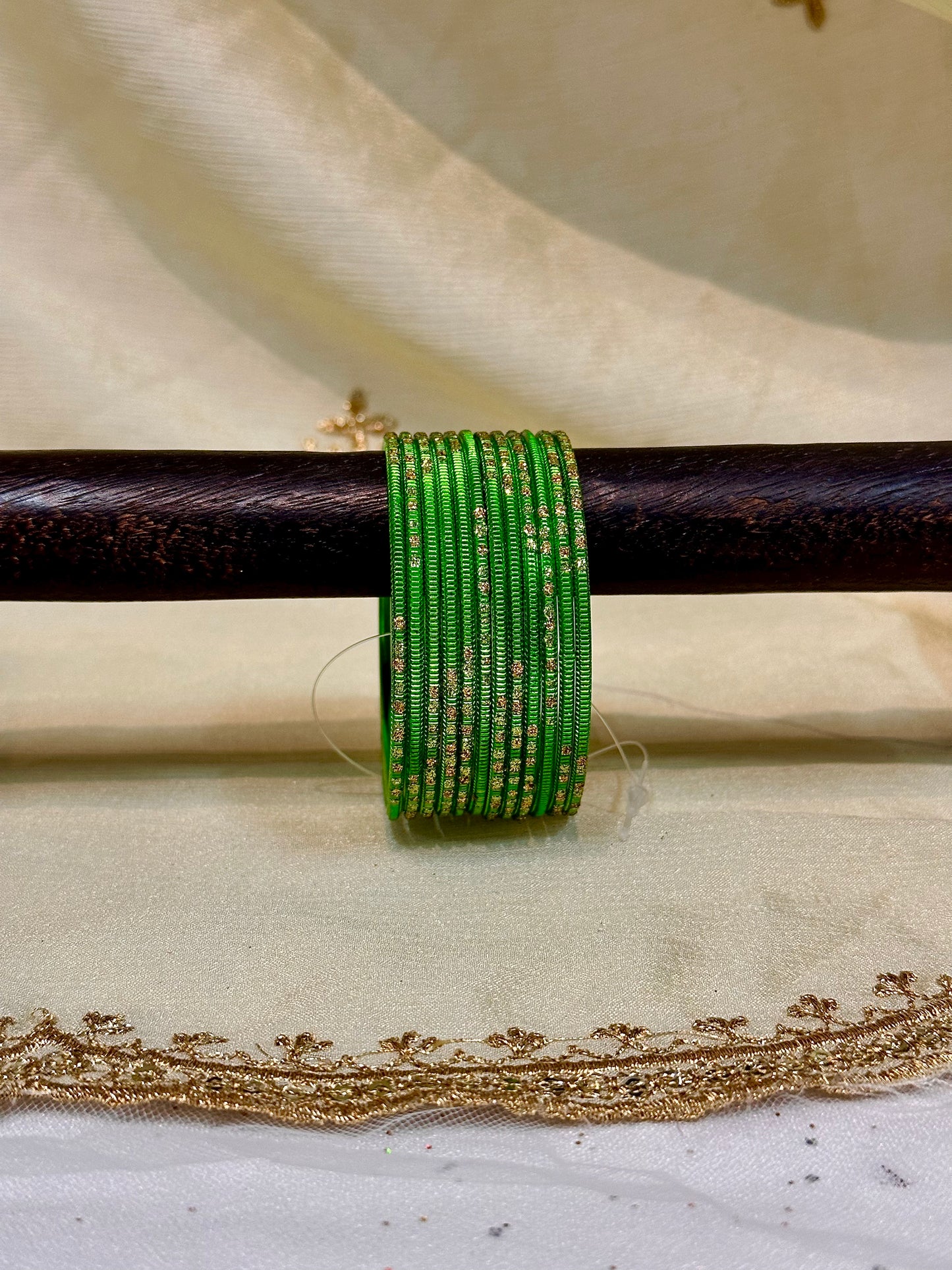 2.4 pear green shimmer bangles