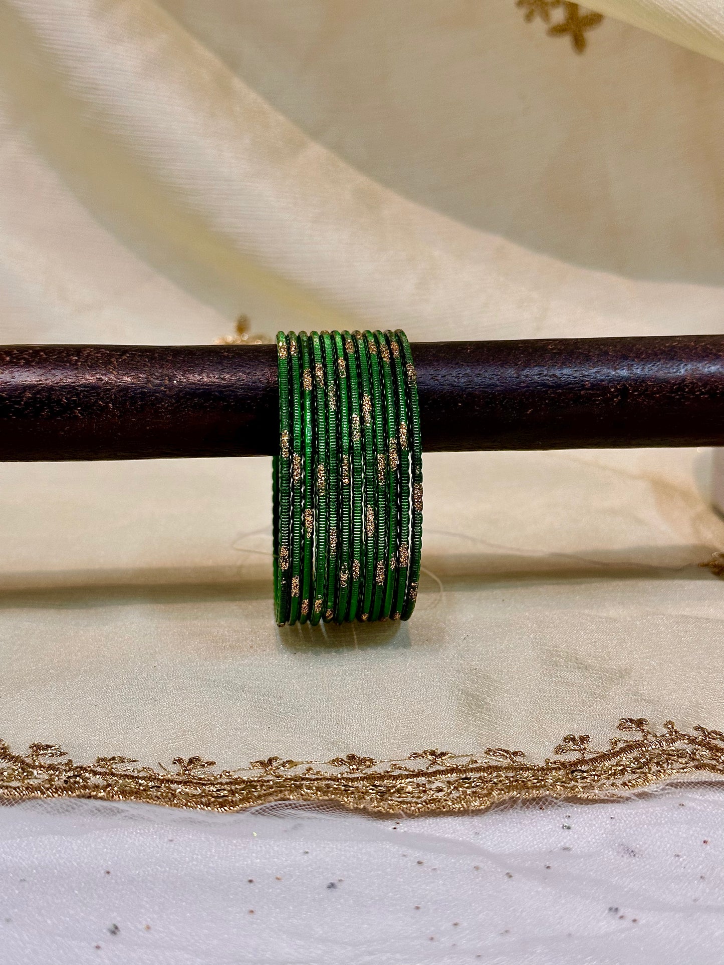 2.4 emerald green shimmer metallic bangles