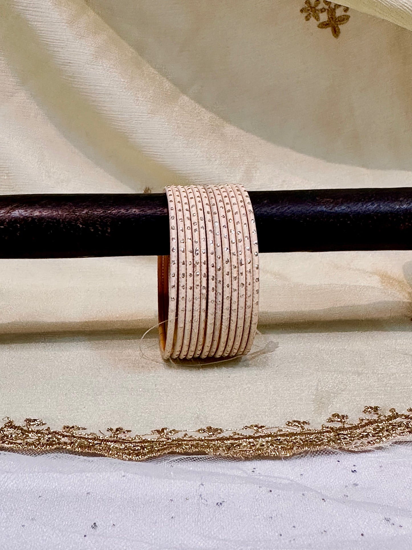 2.6 heather peach shimmer bangles