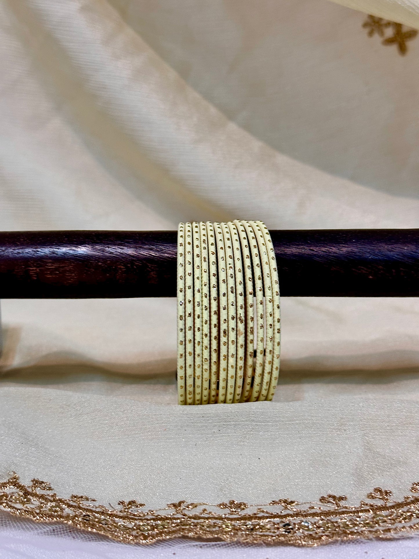 2.6 pale goldenrod yellow shimmer bangles