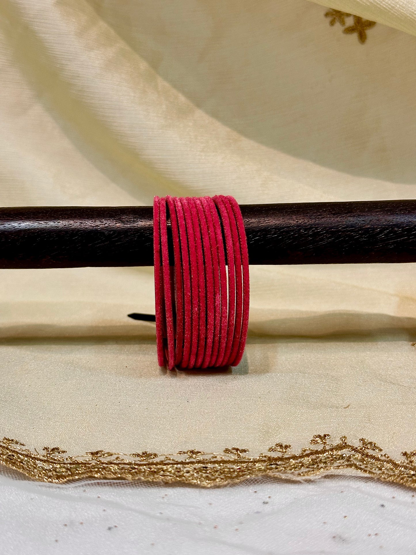 2.6 crimson pink velvet bangles