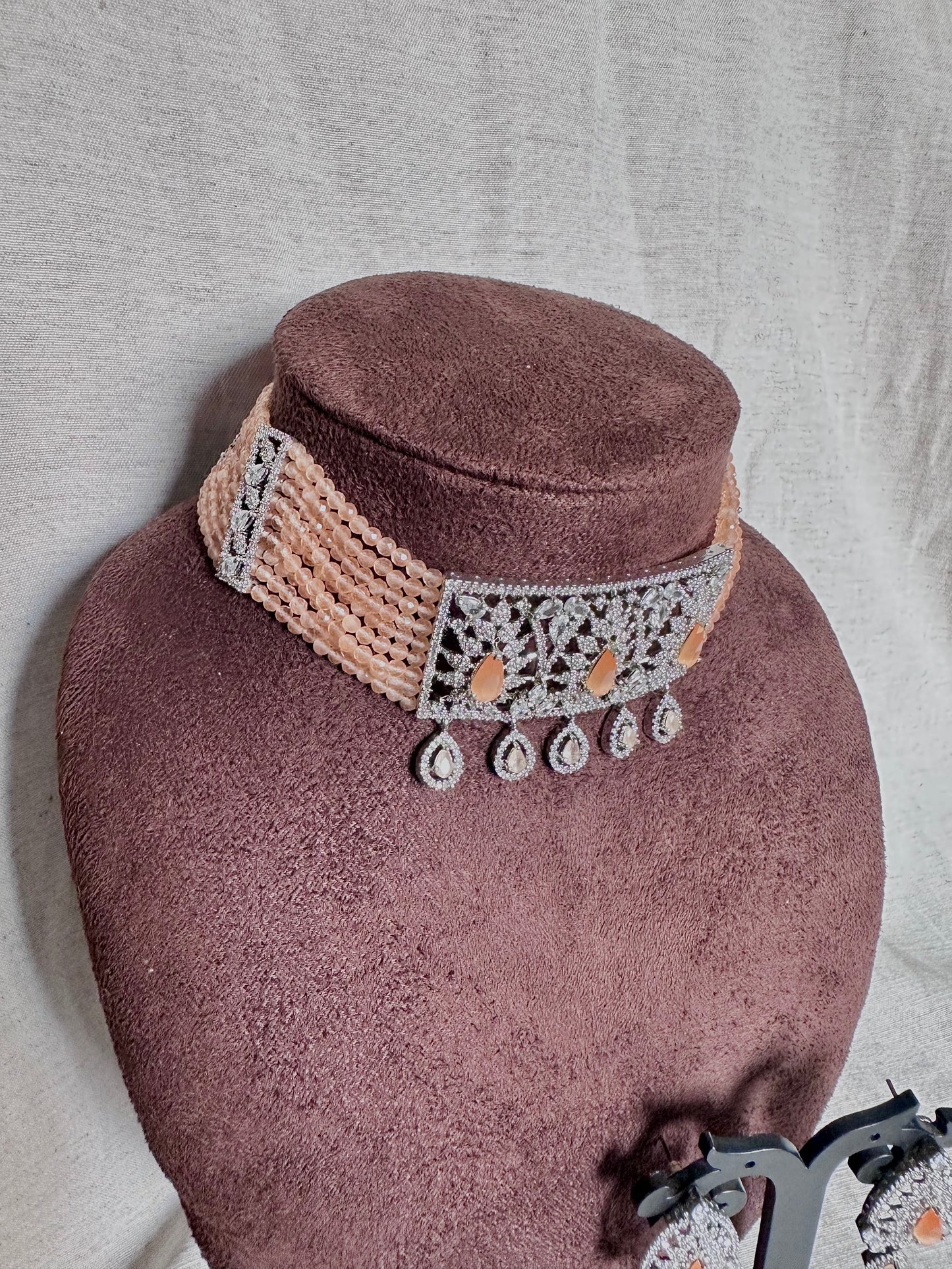 Peach american diamond set