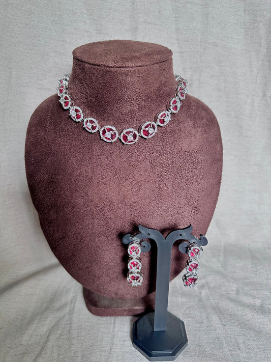 Ruby silver choker set