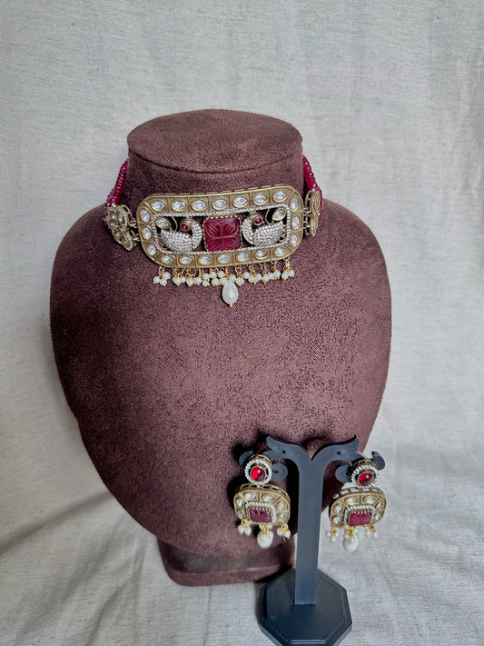 Maroon peacock choker set