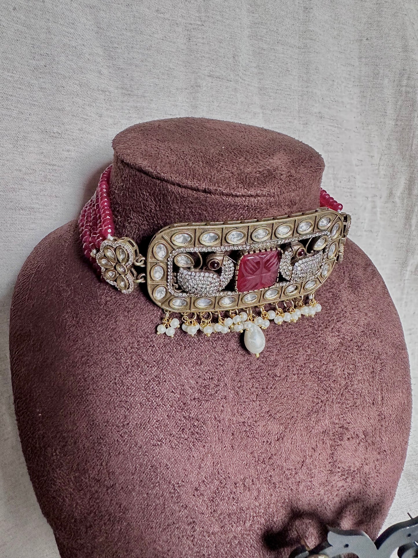 Maroon peacock choker set