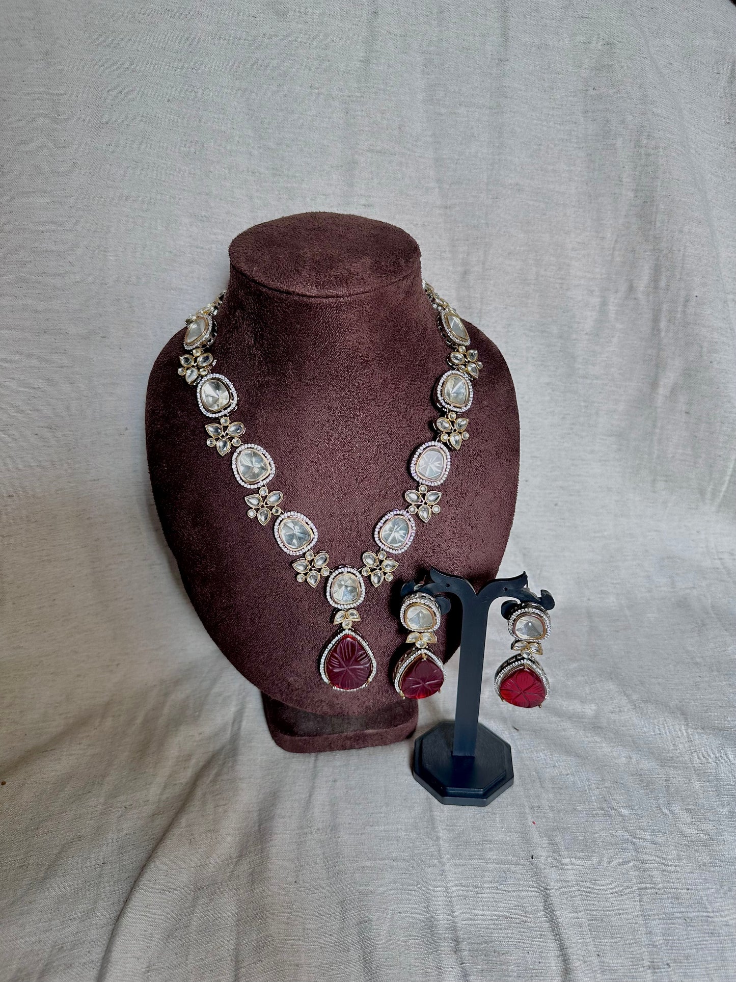 Maroon floral long chain set