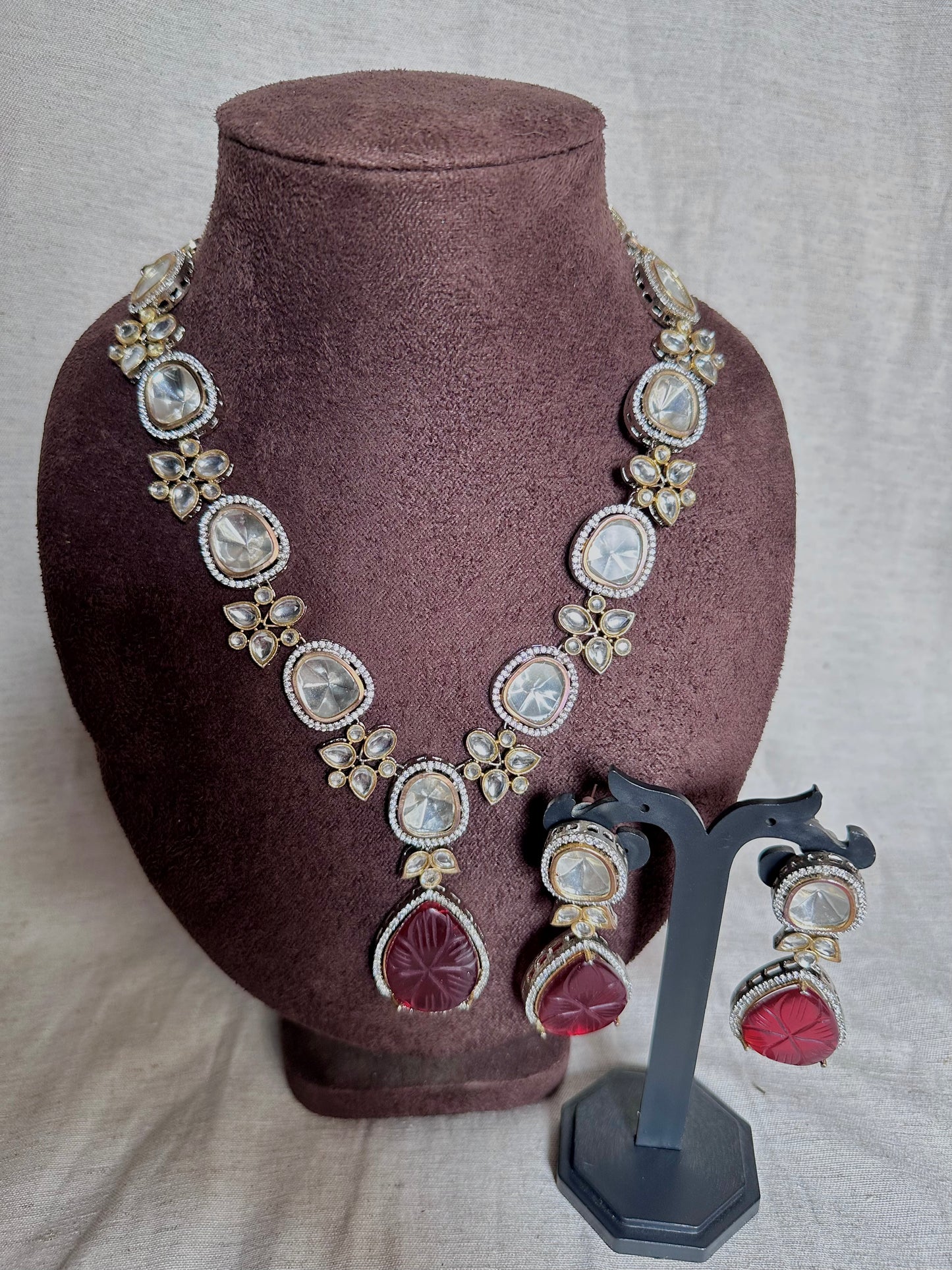 Maroon floral long chain set