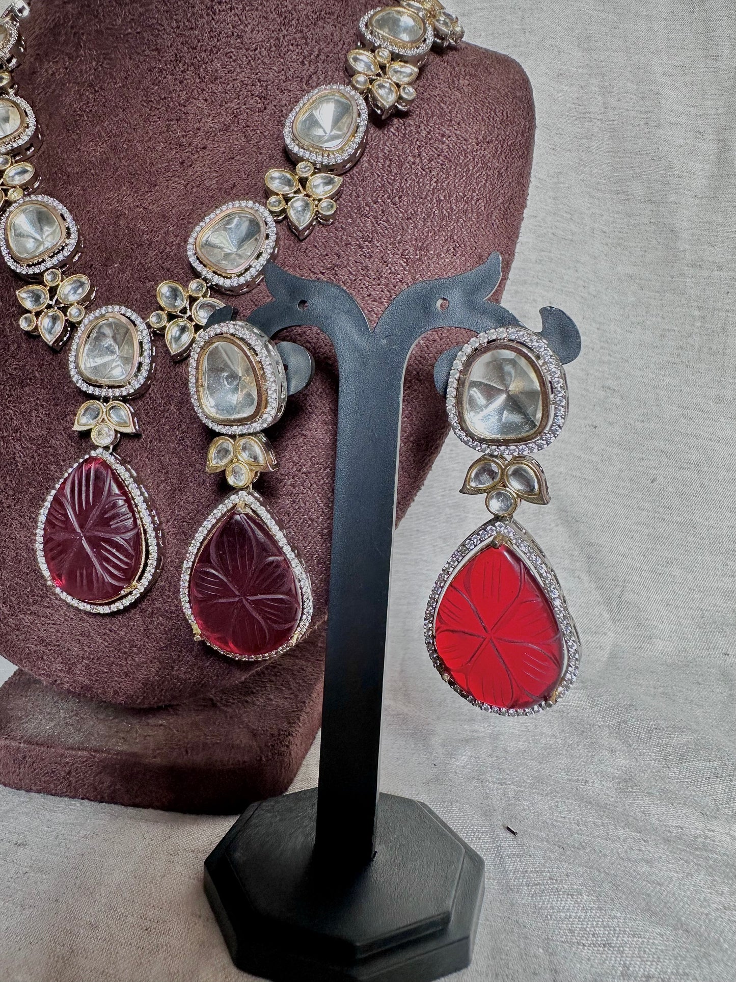 Maroon floral long chain set