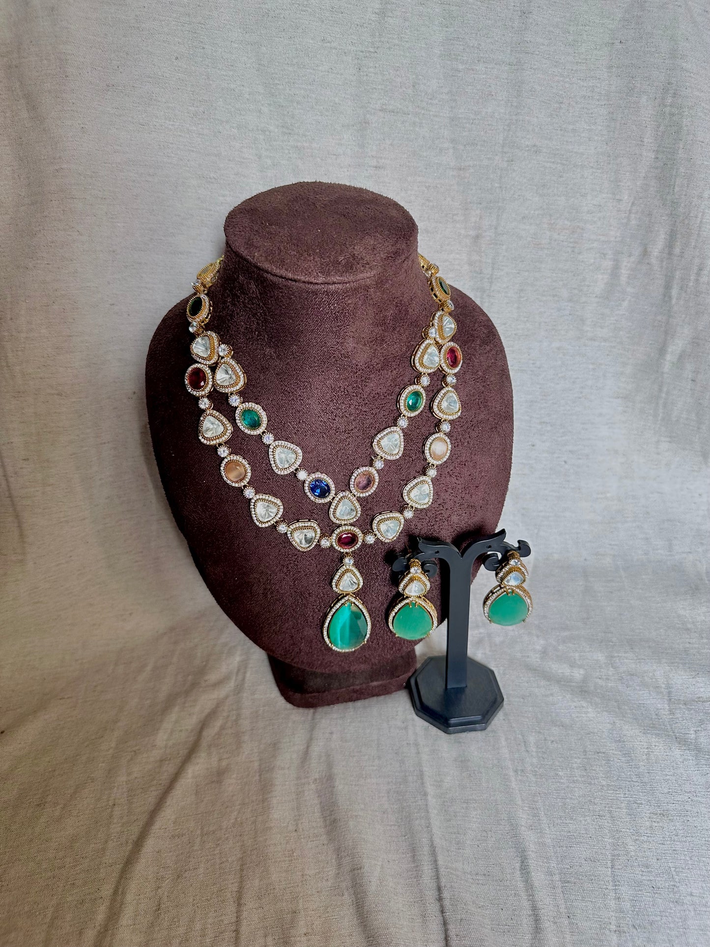 Premium double layer kundan long chain set