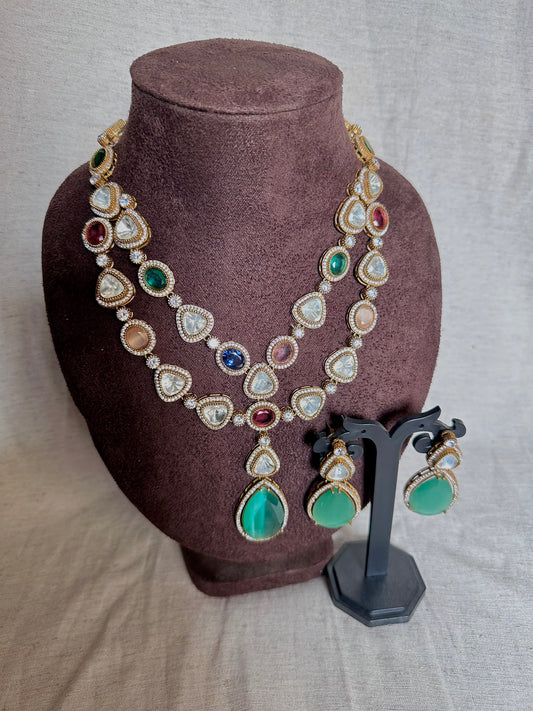 Premium double layer kundan long chain set