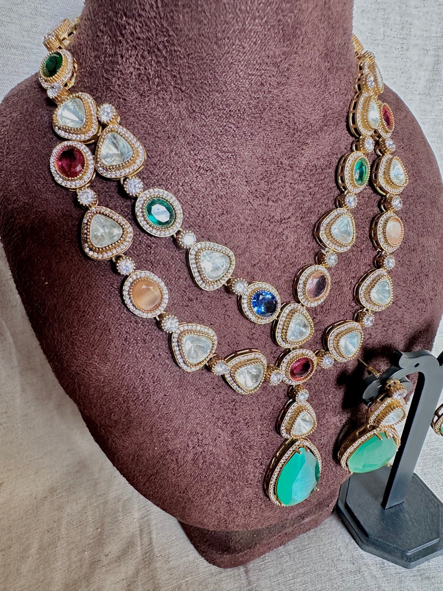 Premium double layer kundan long chain set