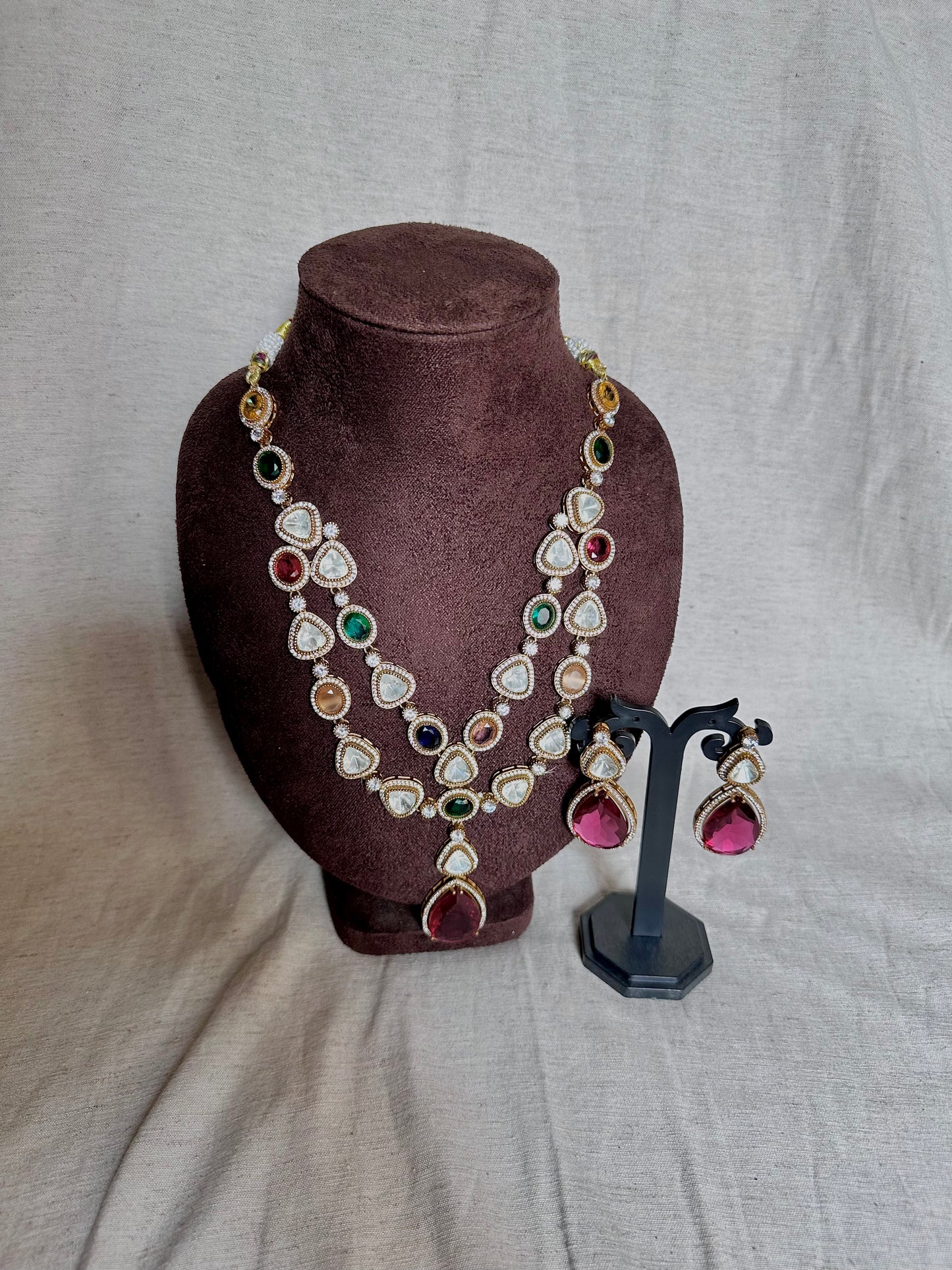 Premium double layer kundan long chain set