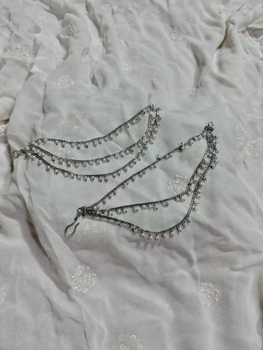 3 layer pearl earrings chain