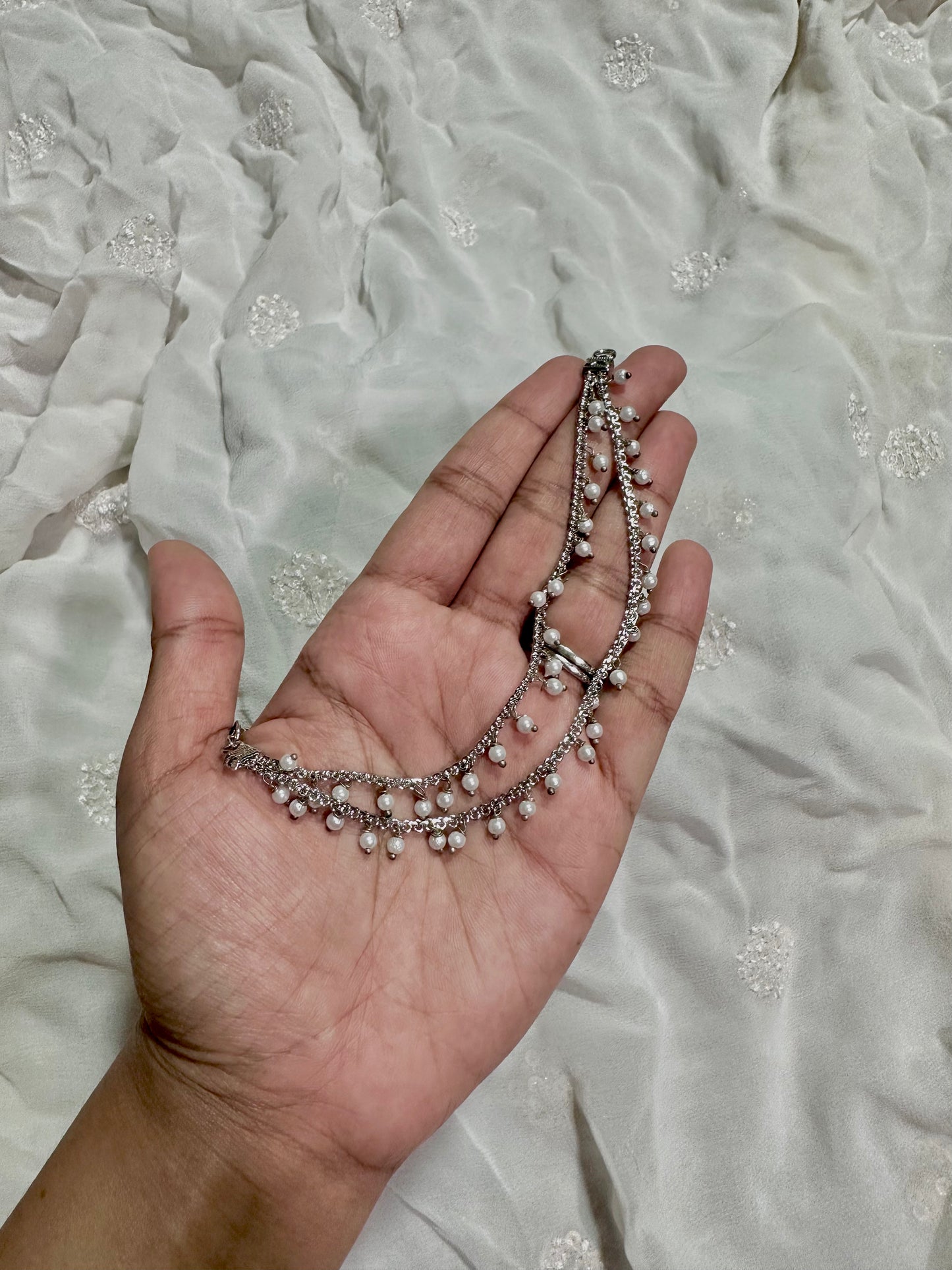 2 layer pearl earrings chain