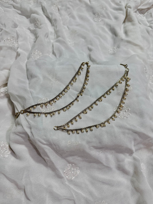 2 layer pearl earrings chain