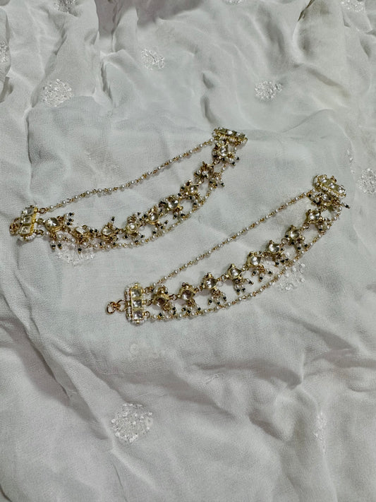 Kundan white earrings chain