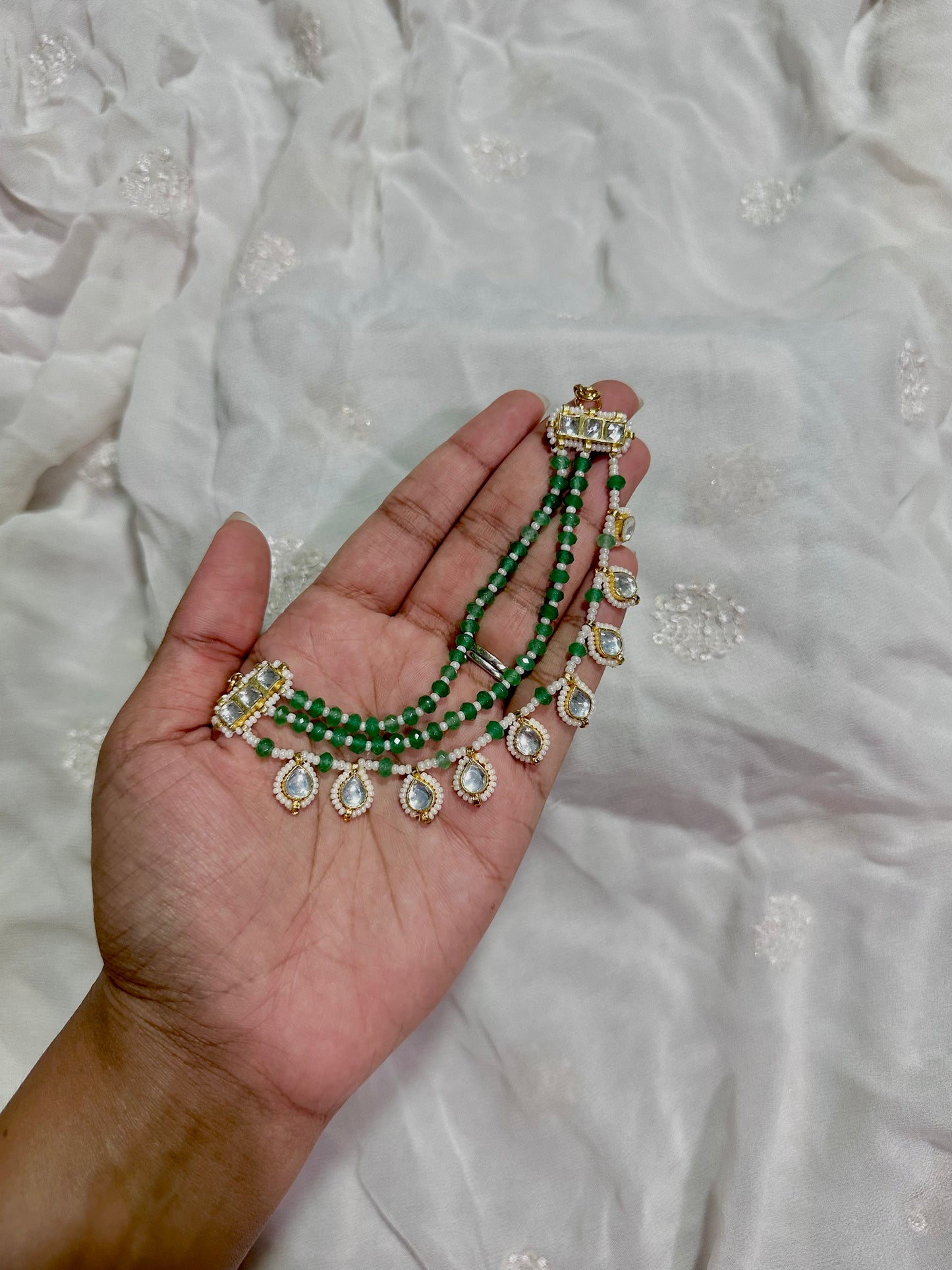 Emerald kundan earrings chain