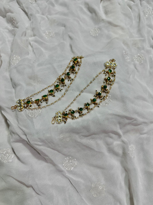 Emerald kundan earrings chain