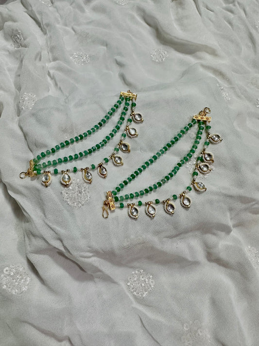Emerald kundan earrings chain
