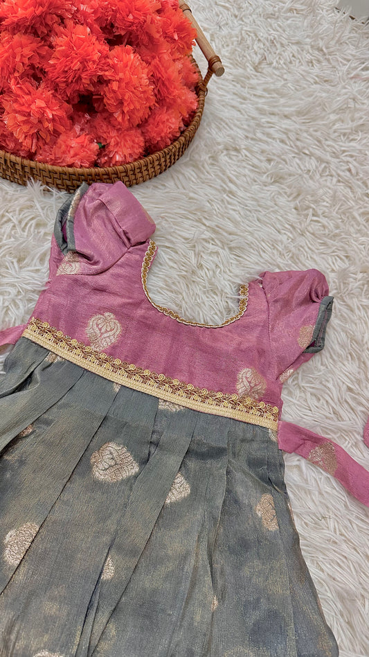 Banaras pink puff sleeve dress