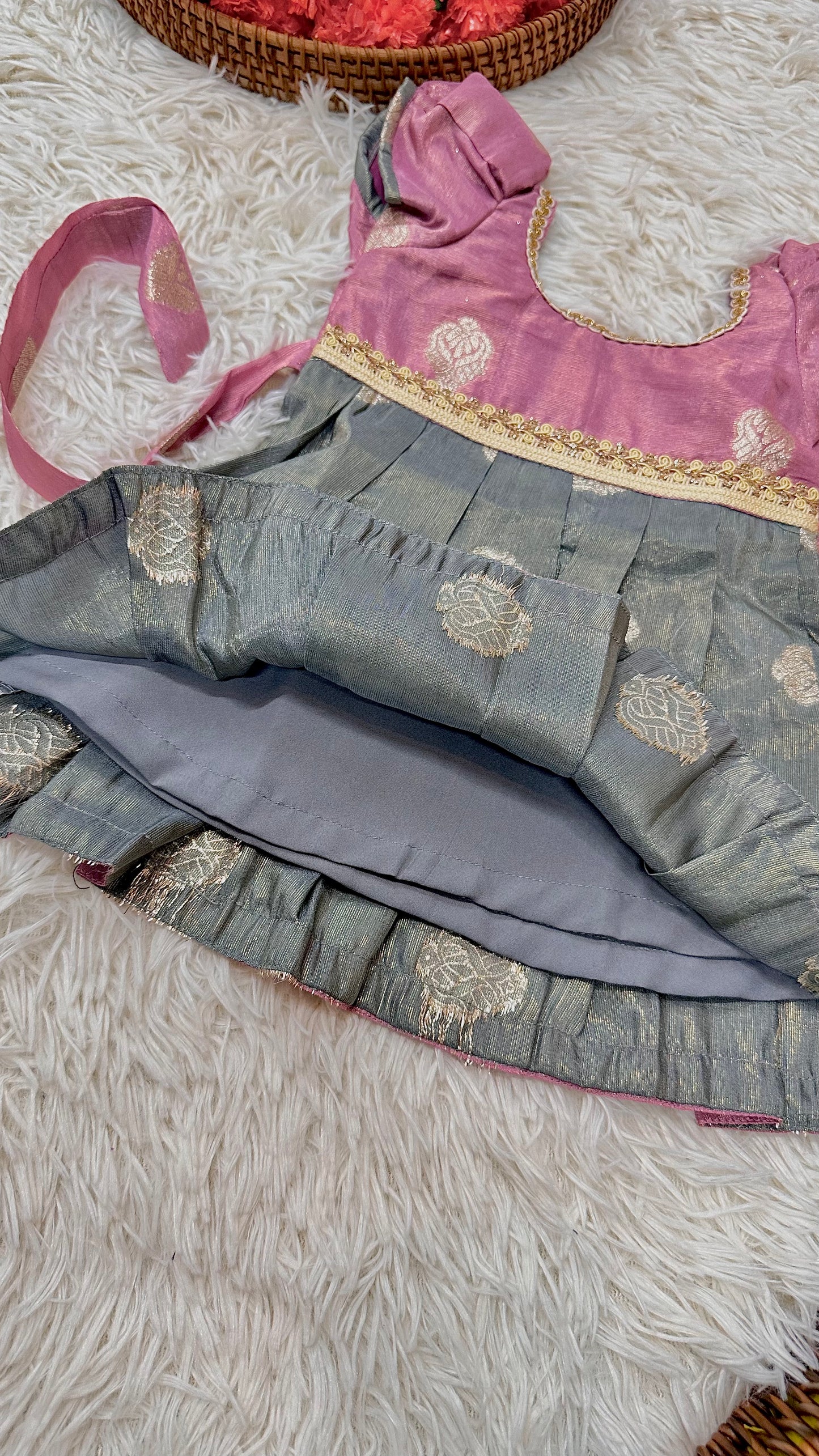 Banaras pink puff sleeve dress