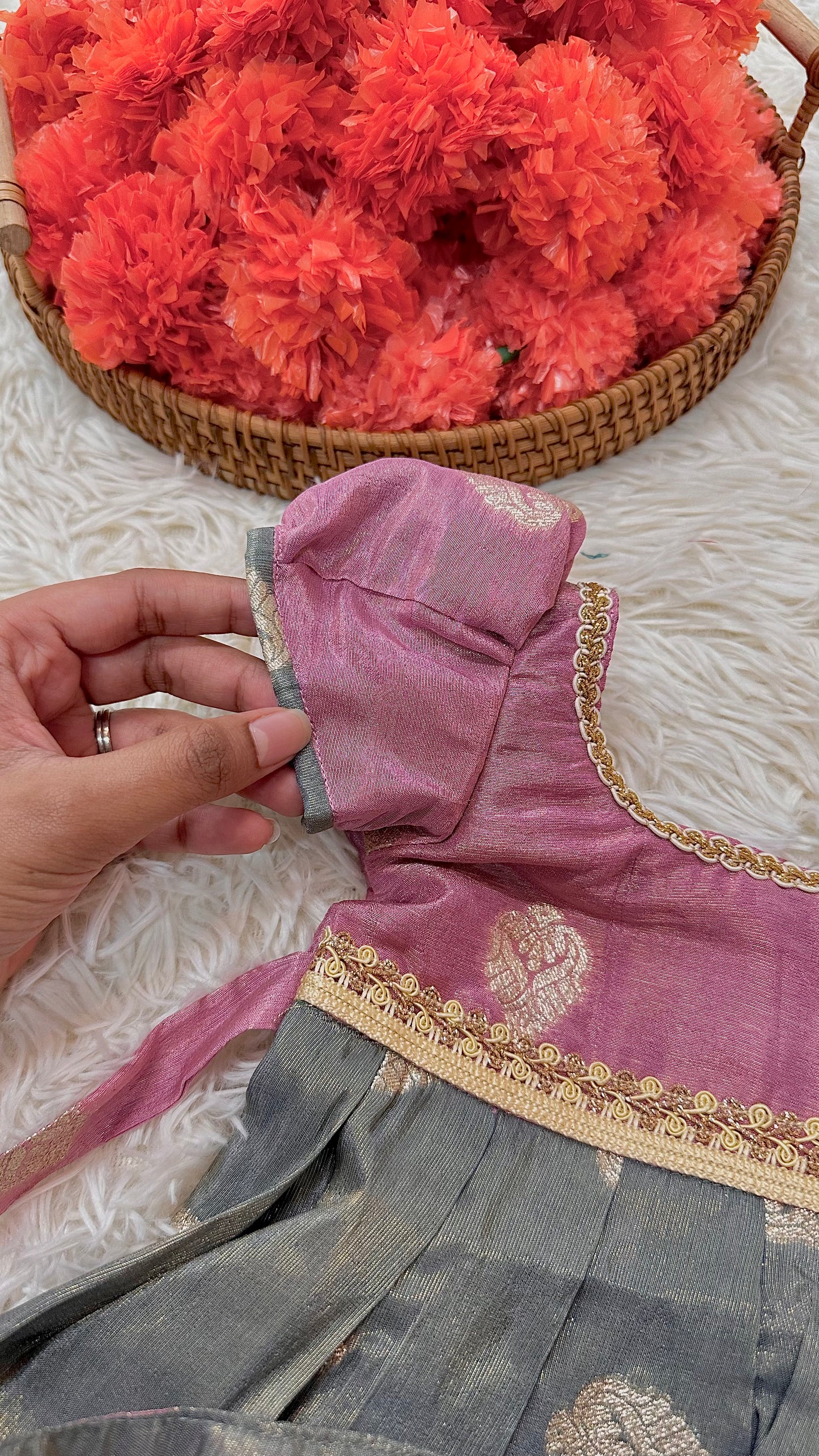 Banaras pink puff sleeve dress