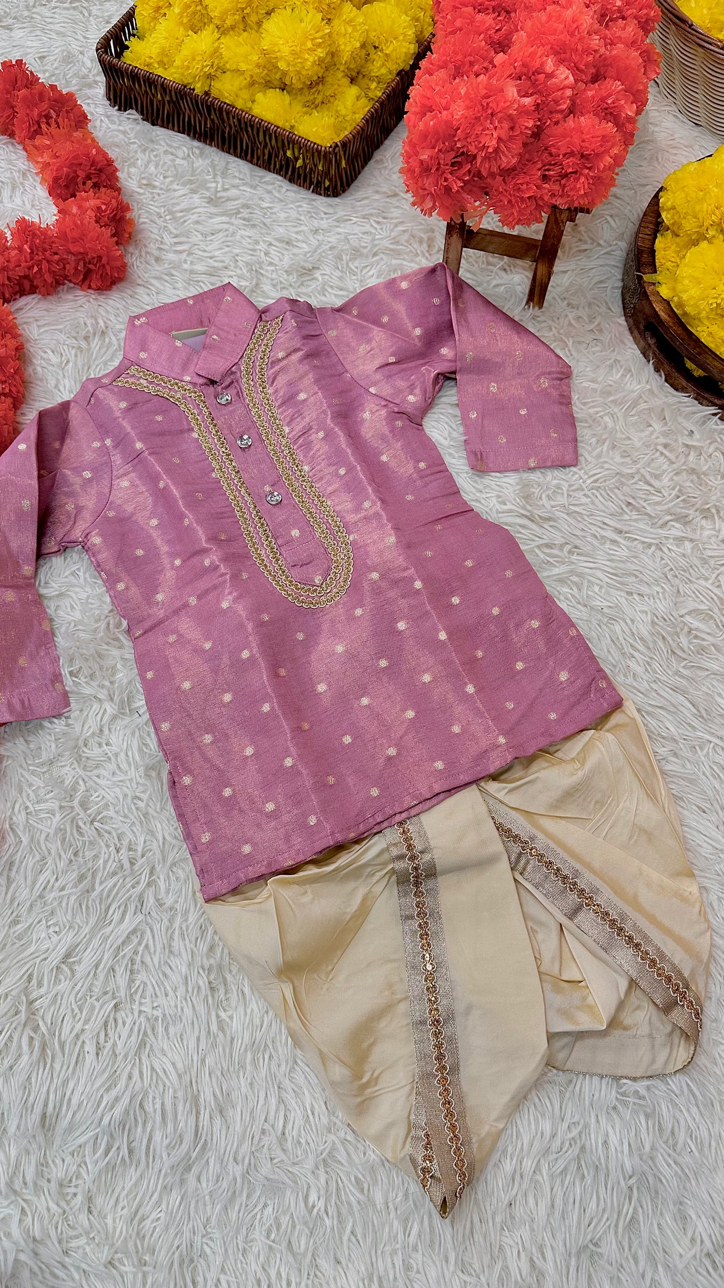 Pink banaras dhoti