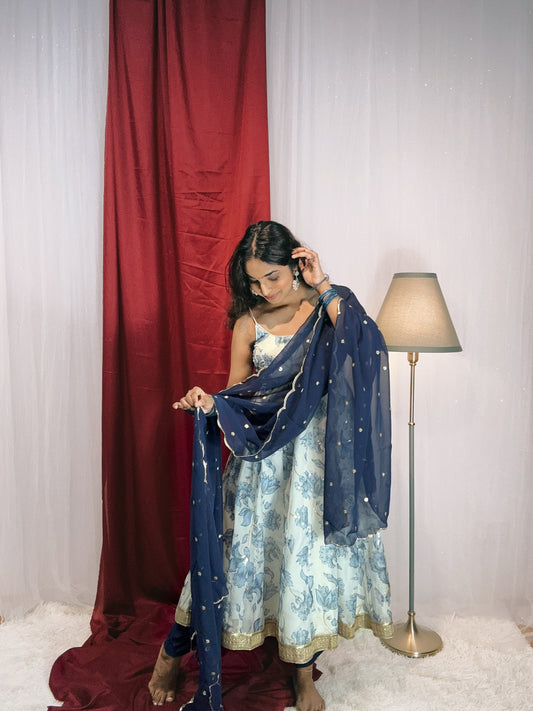 Sky blue floral anarkali