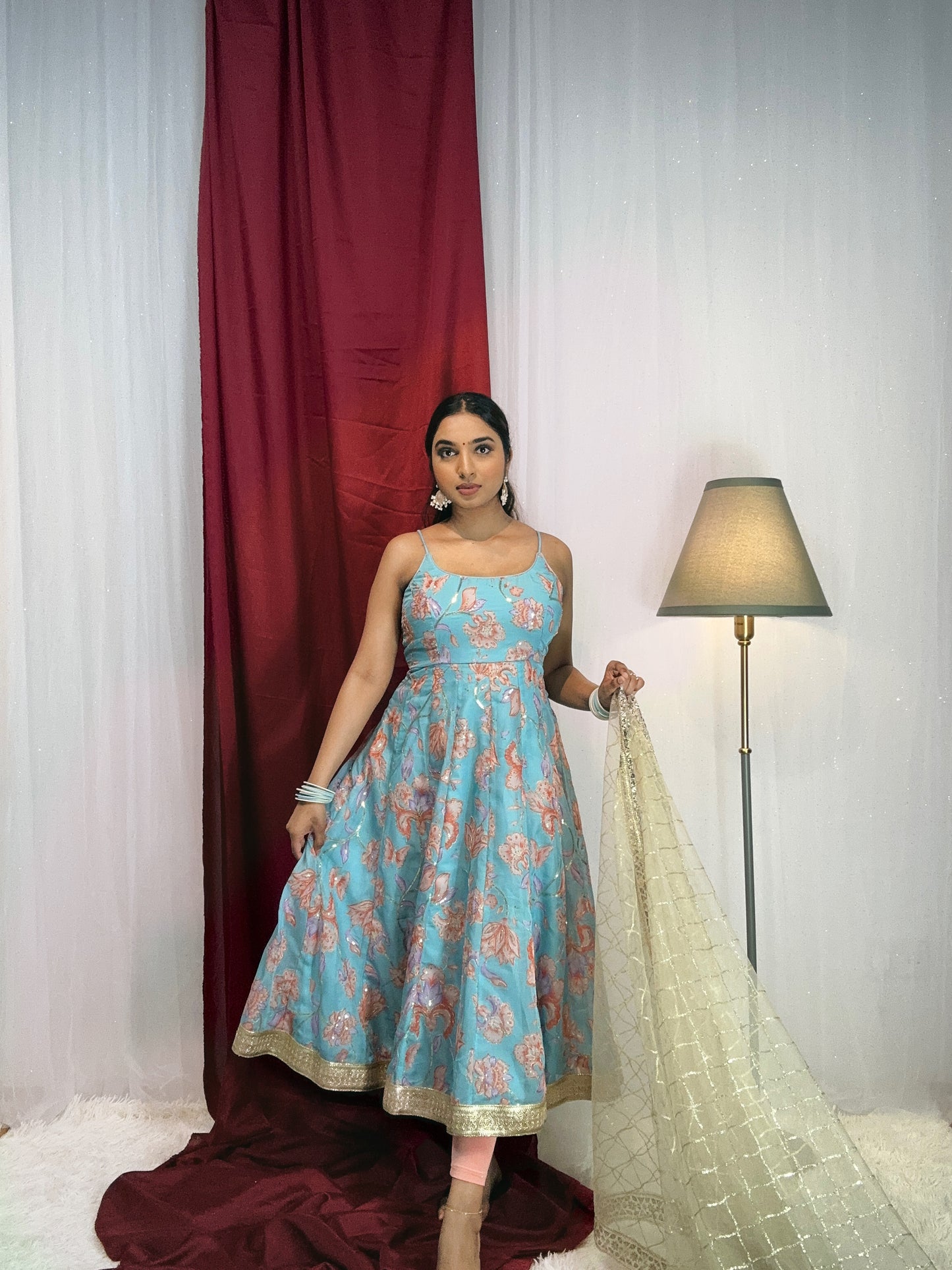 Sky blue floral anarkali