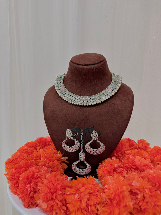 Baby pink silver neck set